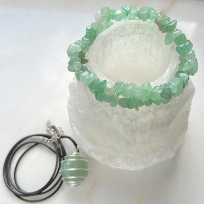 Aventurin Smyckeset Green armband halsband med spiralkorg